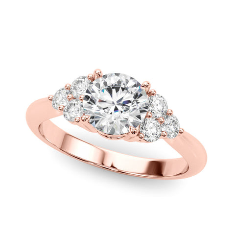 Rose gold Round Brilliant Diamond Cluster Accent Solitaire Ring with Prong Setting