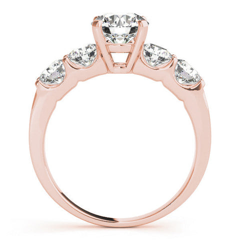 Rose gold Round Brilliant Diamond Five-Stone Engagement Ring with Prong Setting on a Classic Band