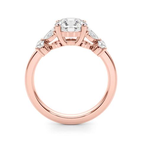 Rose gold Round Brilliant Diamond Floral Cluster Solitaire with Marquise and Pear Accents in Four-Prong Setting