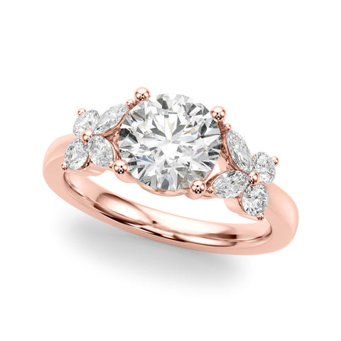 Rose gold Round Brilliant Diamond Floral Cluster Solitaire with Marquise and Pear Accents in Four-Prong Setting