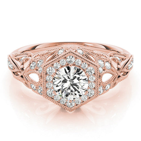 Rose gold Round Brilliant Diamond Milgrain Filigree Halo Ring