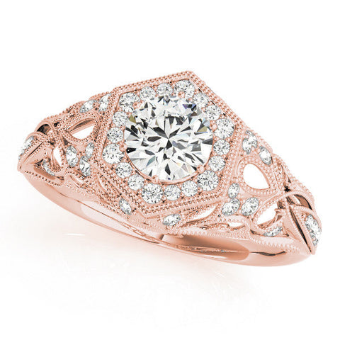 Rose gold Round Brilliant Diamond Milgrain Filigree Halo Ring