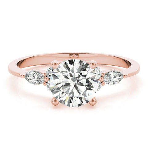 Rose gold Round Brilliant Diamond Solitaire Ring with Pear Side Stones and Four-Prong Setting