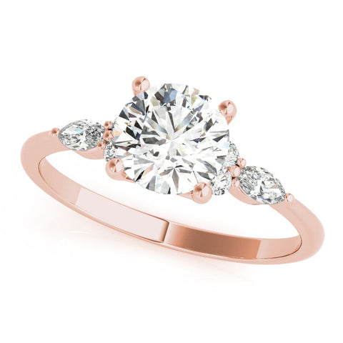 Rose gold Round Brilliant Diamond Solitaire Ring with Pear Side Stones and Four-Prong Setting