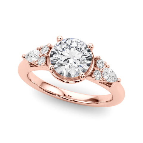 Rose gold Round Brilliant Diamond Solitaire with Side Stones on a Tapered Band and Four-Prong Setting