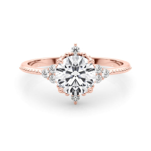 Rose gold Round Brilliant Diamond with Cluster Setting on a Beaded Band and Four-Prong Setting