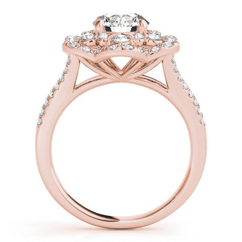 Rose gold Round Brilliant Double Halo Floral Pave Split Shank Prong Setting Ring