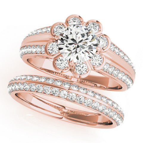 Rose gold Round Brilliant Flower Halo Diamond Split Shank Ring