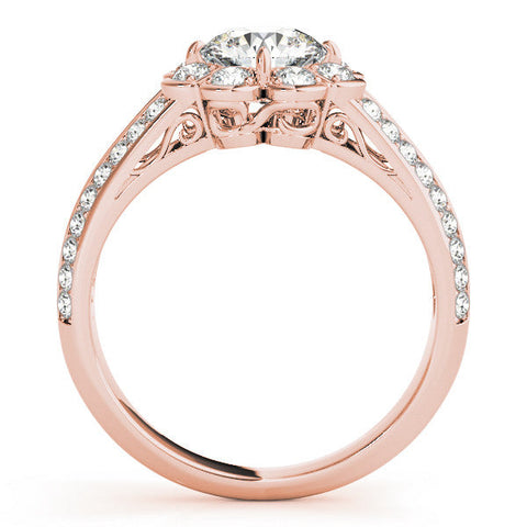 Rose gold Round Brilliant Flower Halo Diamond Split Shank Ring