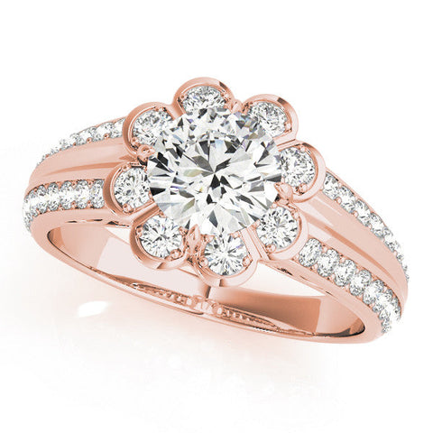 Rose gold Round Brilliant Flower Halo Diamond Split Shank Ring