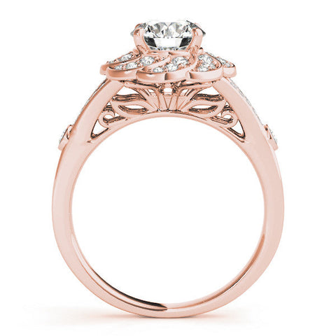 Rose gold Round Brilliant Halo Floral Diamond Engagement Ring with Pave Band and Prong Setting