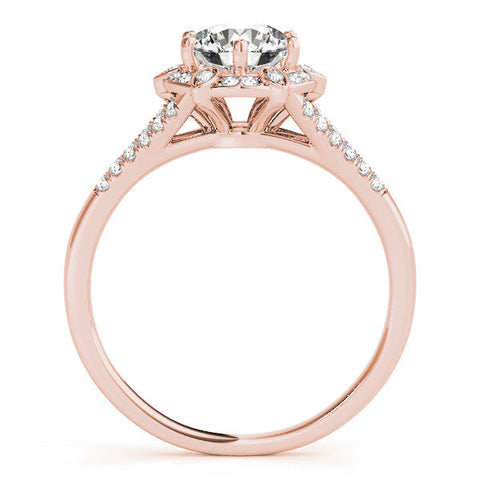 Rose gold Round Brilliant Halo Flower Split Shank Prong Setting Ring