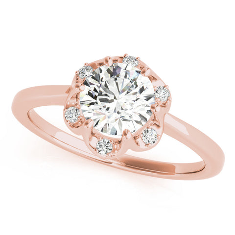 Rose gold Round Brilliant Halo Solitaire Ring with Scalloped Prong Setting