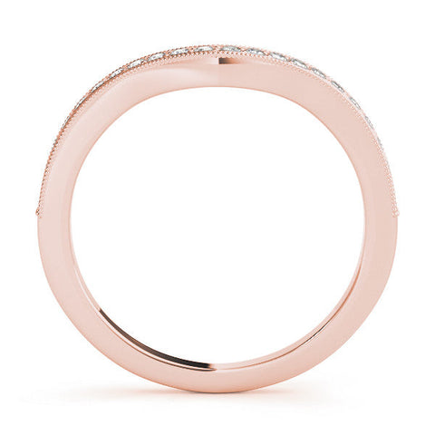 Rose gold Round Brilliant Milgrain Bezel Set Diamond Wave Band
