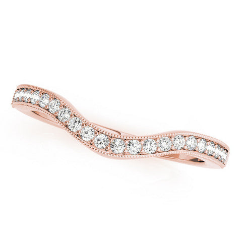 Rose gold Round Brilliant Milgrain Bezel Set Diamond Wave Band
