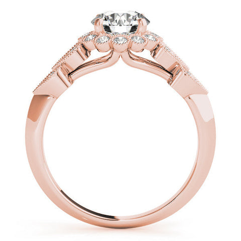 Rose gold Round Brilliant Milgrain Pave Heart Band Solitaire Ring