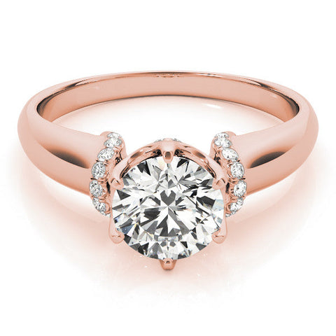 Rose gold Round Brilliant Solitaire Cathedral Engagement Ring with Pave Accents