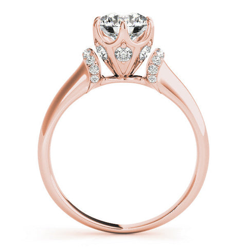 Rose gold Round Brilliant Solitaire Cathedral Engagement Ring with Pave Accents