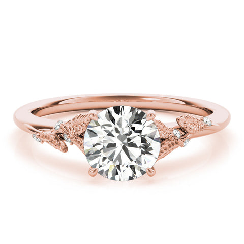 Rose gold Round Brilliant Solitaire with Leaf Motif Band and Four-Prong Setting