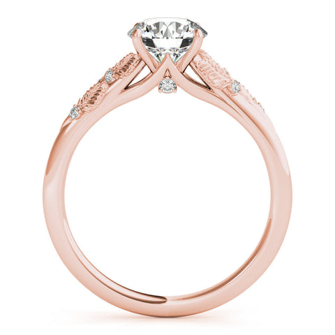 Rose gold Round Brilliant Solitaire with Leaf Motif Band and Four-Prong Setting