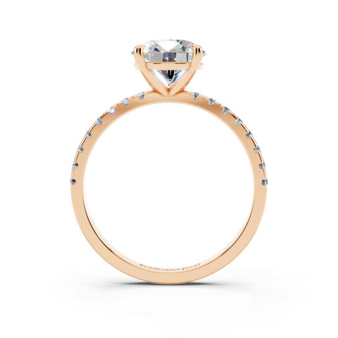 Rose gold Round Brilliant Solitaire with Pavé Band and Four-Prong Setting