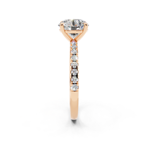 Rose gold Round Brilliant Solitaire with Pavé Band and Four-Prong Setting