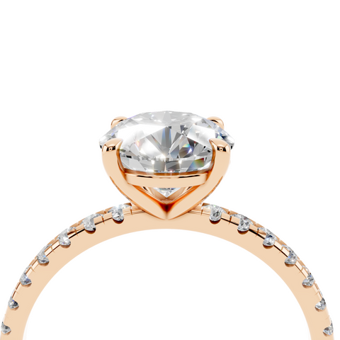 Rose gold Round Brilliant Solitaire with Pavé Band and Four-Prong Setting