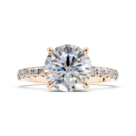 Rose gold Round Brilliant Solitaire with Pavé Band and Four-Prong Setting