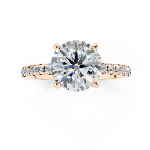 Rose gold Round Brilliant Solitaire with Pavé Band and Four-Prong Setting