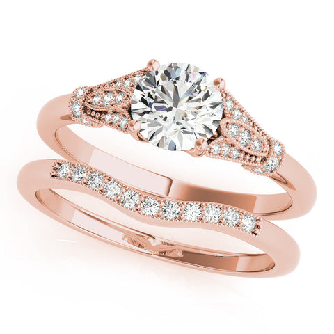 Rose gold Round Brilliant Solitaire with Pave Band and Four-Prong Setting