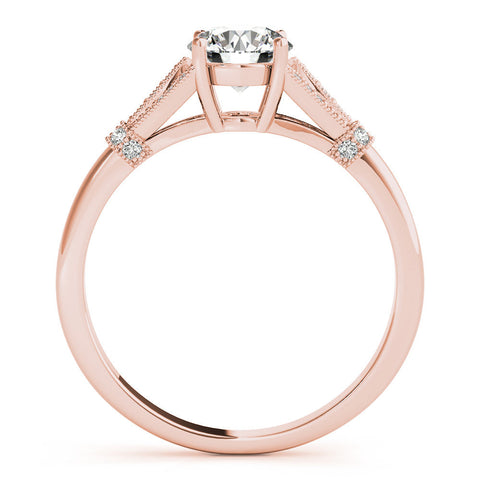 Rose gold Round Brilliant Solitaire with Pave Band and Four-Prong Setting