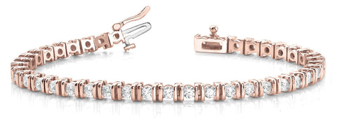 Rose gold Round Brilliant Tennis Bracelet with Channel Set Stones and Box Clasp
