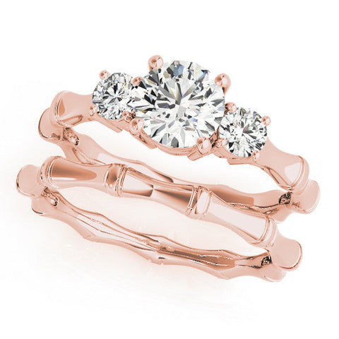 Rose gold Round Brilliant Three-Stone Bamboo Band with Prong Setting