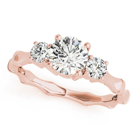 Rose gold Round Brilliant Three-Stone Bamboo Band with Prong Setting