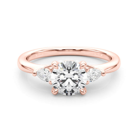 Rose gold Round Brilliant Three-Stone Ring with Pear Side Stones and Four-Prong Setting