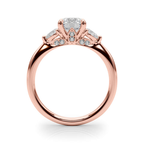 Rose gold Round Brilliant Three-Stone Ring with Pear Side Stones and Four-Prong Setting
