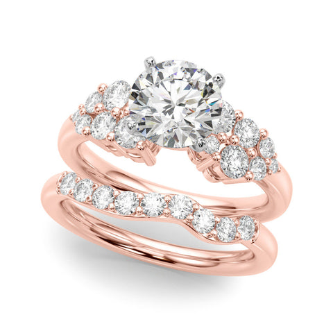 Rose gold Round Cluster Diamond Engagement Ring with Pavé Band and Four-Prong Setting