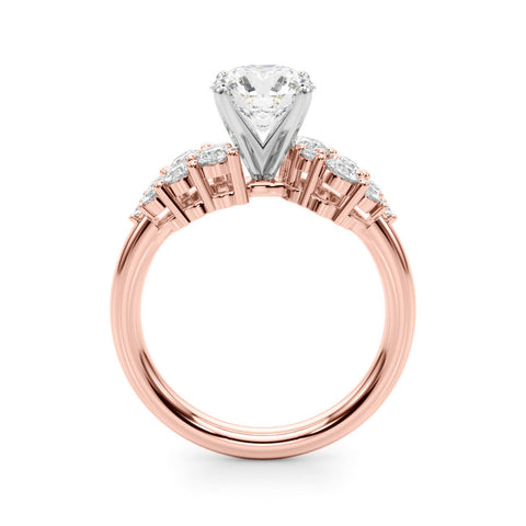 Rose gold Round Cluster Diamond Engagement Ring with Pavé Band and Four-Prong Setting