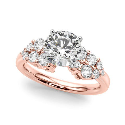 Rose gold Round Cluster Diamond Engagement Ring with Pavé Band and Four-Prong Setting