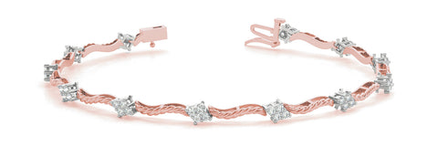 Rose gold Round Cluster Diamond Twist Link Bracelet with Four-Prong Setting