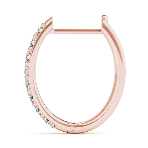 Rose gold Round Cut Diamond Channel Set Hoop Earrings with Prong Setting