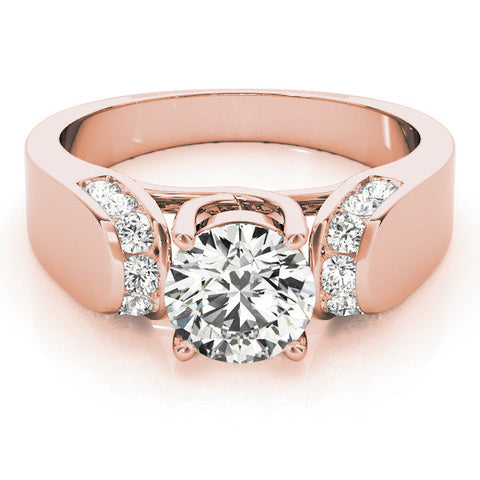 Rose gold Round Cut Diamond Channel Set Solitaire Ring with Four-Prong Setting