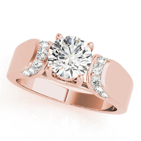 Rose gold Round Cut Diamond Channel Set Solitaire Ring with Four-Prong Setting