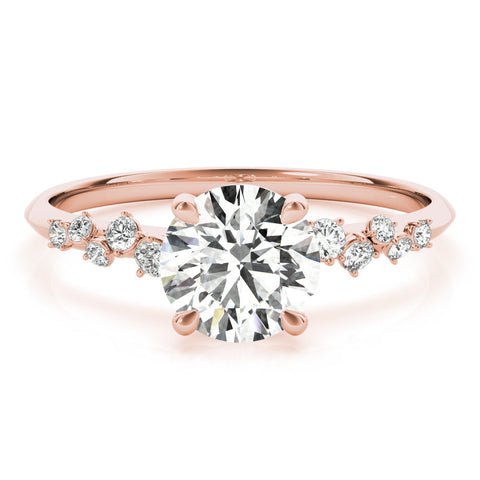 Rose gold Round Cut Diamond Cluster Side Stone Solitaire Ring with Prong Setting