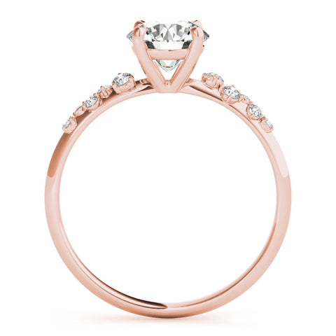 Rose gold Round Cut Diamond Cluster Side Stone Solitaire Ring with Prong Setting