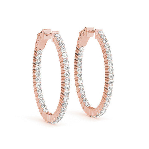 Rose gold Round Cut Diamond Hoop Earrings with Channel Setting and Four-Prong Setting