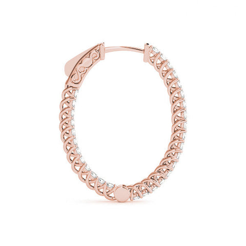 Rose gold Round Cut Diamond Inside-Out Hoop Earrings in White Gold with Prong Setting