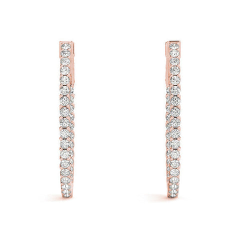 Rose gold Round Cut Diamond Inside-Out Hoop Earrings in White Gold with Prong Setting