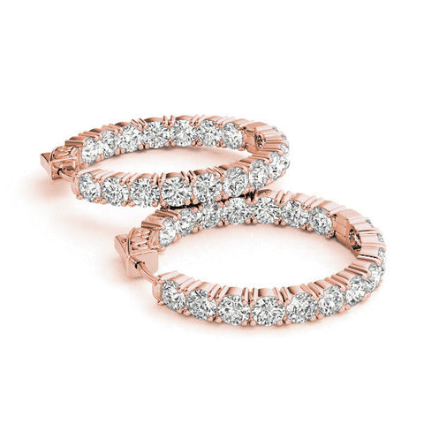 Rose gold Round Cut Diamond Inside-Out Hoop Earrings with Shared Prong Setting