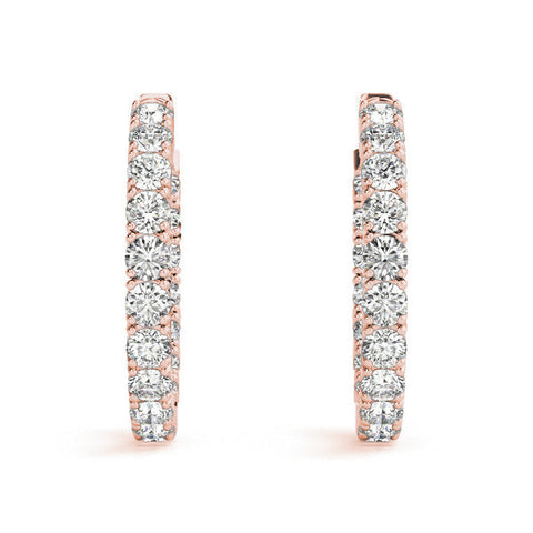 Rose gold Round Cut Diamond Inside-Out Hoop Earrings with Shared Prong Setting